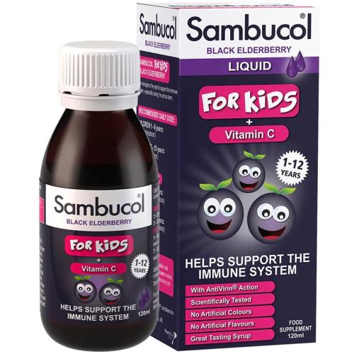 Sambucol Black Elderberry Vitamin C Liquid For Kids Παιδικό Συμπλήρωμα Διατροφής για την Ενίσχυση του Ανοσοποιητικού με Βιταμίνη C & Μαύρο Σαμπούκο 120ml